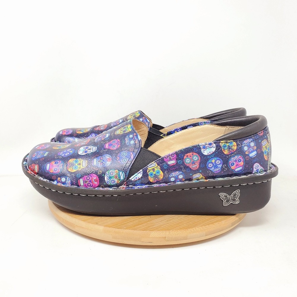 Alegria Debra Clogs Womens 42 Black Purple Pink‎ Sugar Skulls Loafer Shoes - Picture 8 of 15